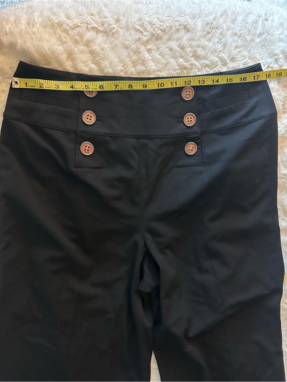 Ralph Lauren Womens Black High Waisted Sailor Gold Button Wide Leg Pants Size 14 - Picture 6 of 8